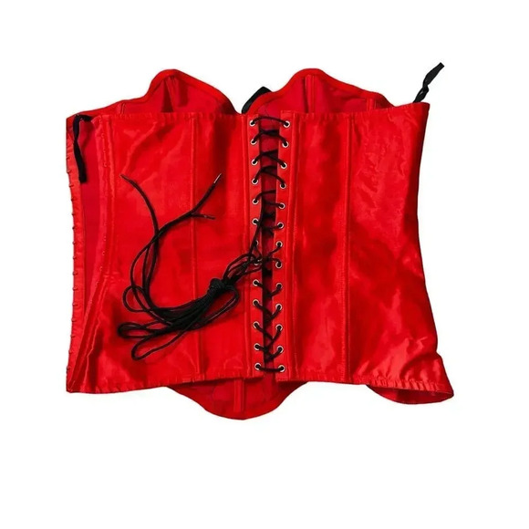 Frederick Of Hollywood Women Off The Shoulder Red & Black Floral Corset Size XL - Picture 2 of 5